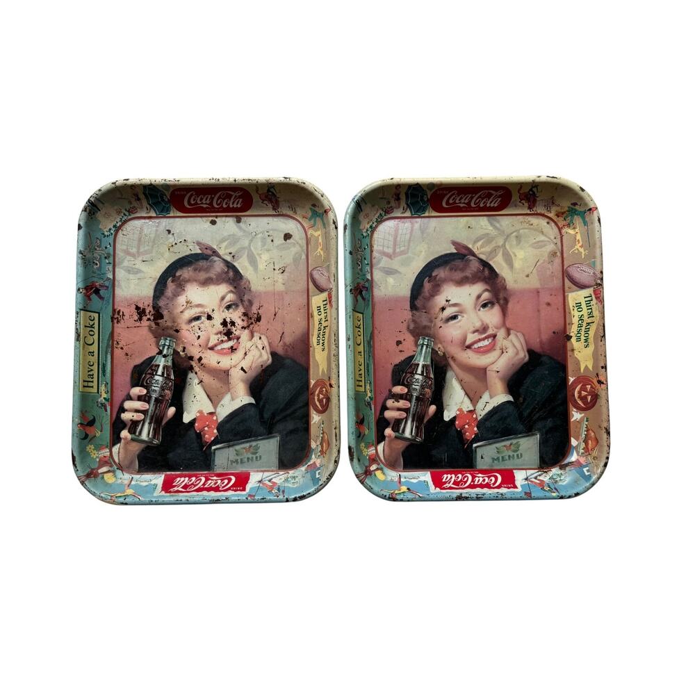 Coca Cola Menu Girl Thirst Knows No Season Metal Trays Set of 2
